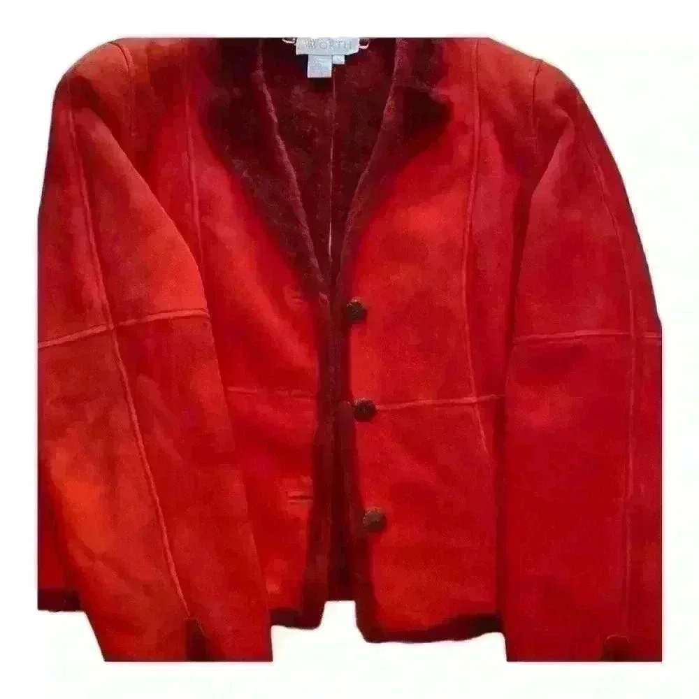 Worth red leather jacket unique buttons leather bound button holes size large